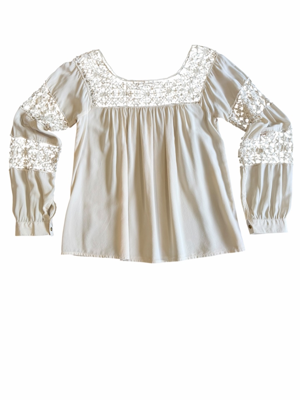 Ulla Johnson Ivory Silk Crochet Lace Blouse Size 2 Boho Romantic